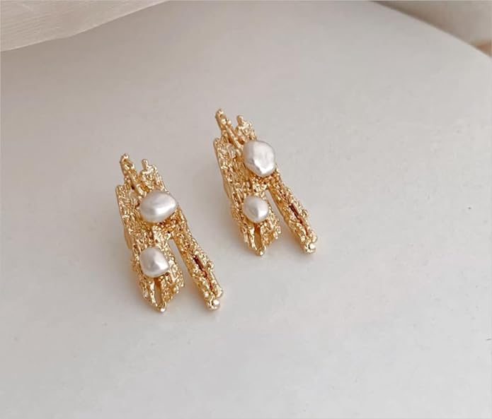 Natural Aurora Baroque Shaped Pearl Earrings Niche Textured Sterling Silver Earrings