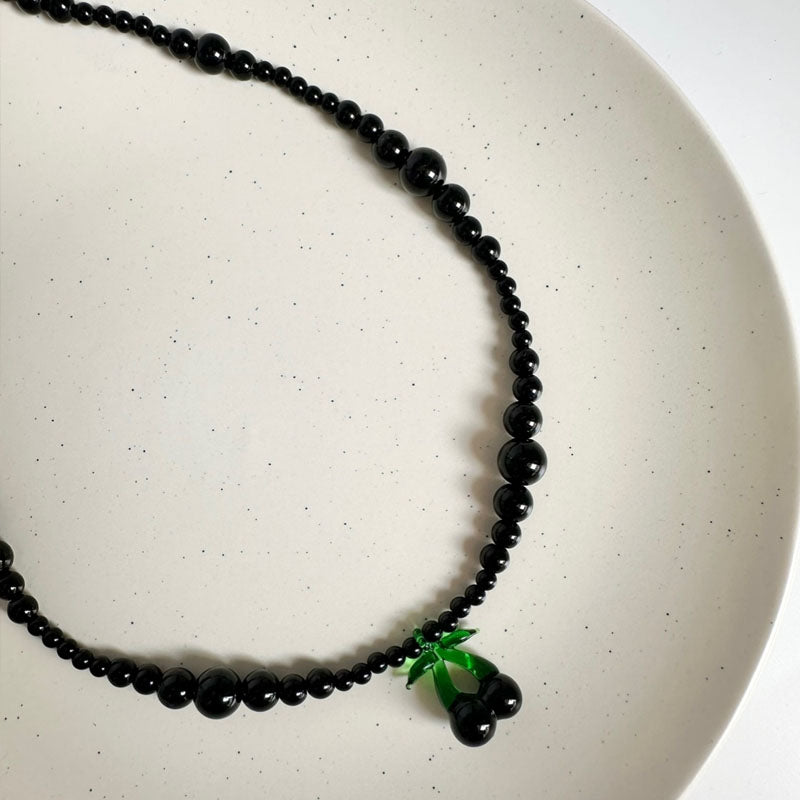Black Agate Beads Necklace Cherry pendant for Women Jewelry
