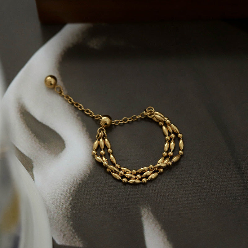 MoJone Adjustable Chain Ring, Gold Rice Grain Shape, French Chic for Female