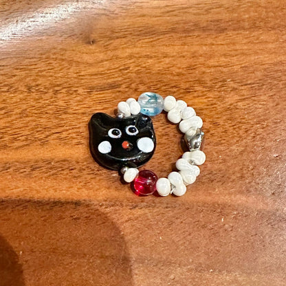 Cute Cat Beaded Ring Female Black Cat Head Index Finger Rings Fashion Jewelry