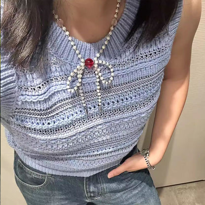 Pearl Bow Choker Necklace Vintage White Pearl Beaded Necklace Jewellery for Women