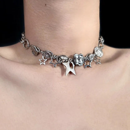 Vintage Y2k Necklace Star Pendant Choker Titanium Steel Handmade Necklace Choker for Girls Women