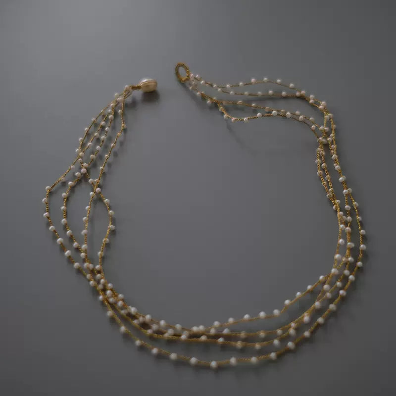 MoJone Original Handmade Crochet Pearl Gold Necklace for Female
