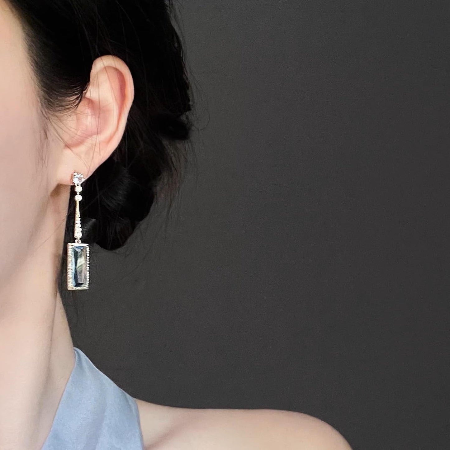 Blue Pendant Chinese Antique-style, Crystal Square Drop Earrings with Cubic Zirconia Stones for Women, for Parties