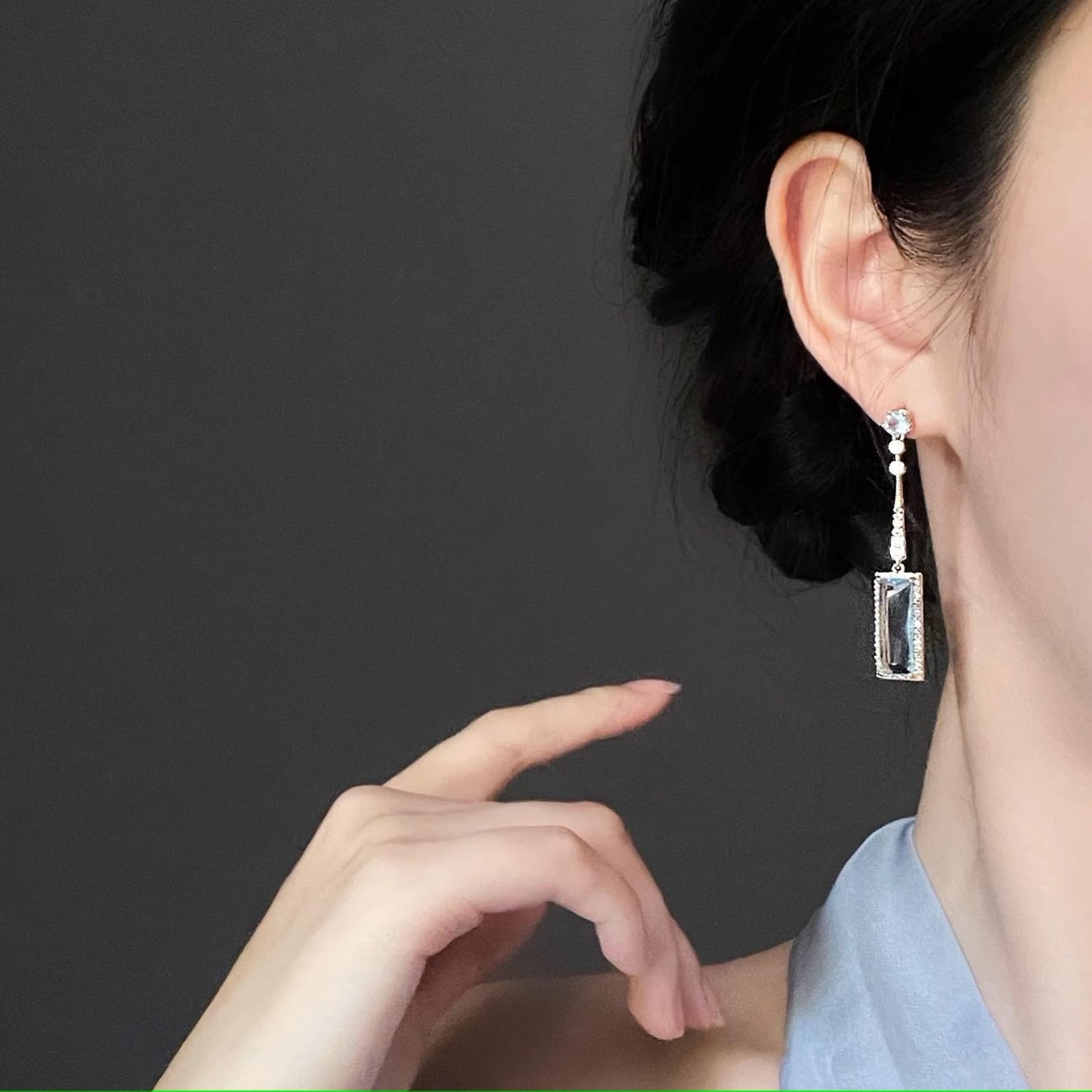 Blue Pendant Chinese Antique-style, Crystal Square Drop Earrings with Cubic Zirconia Stones for Women, for Parties