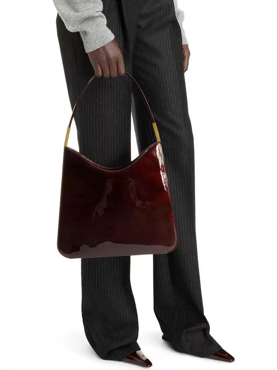 Burgundy Patent Leather Commuter Tote，Stylish and Spacious, Perfect for Every Occasion