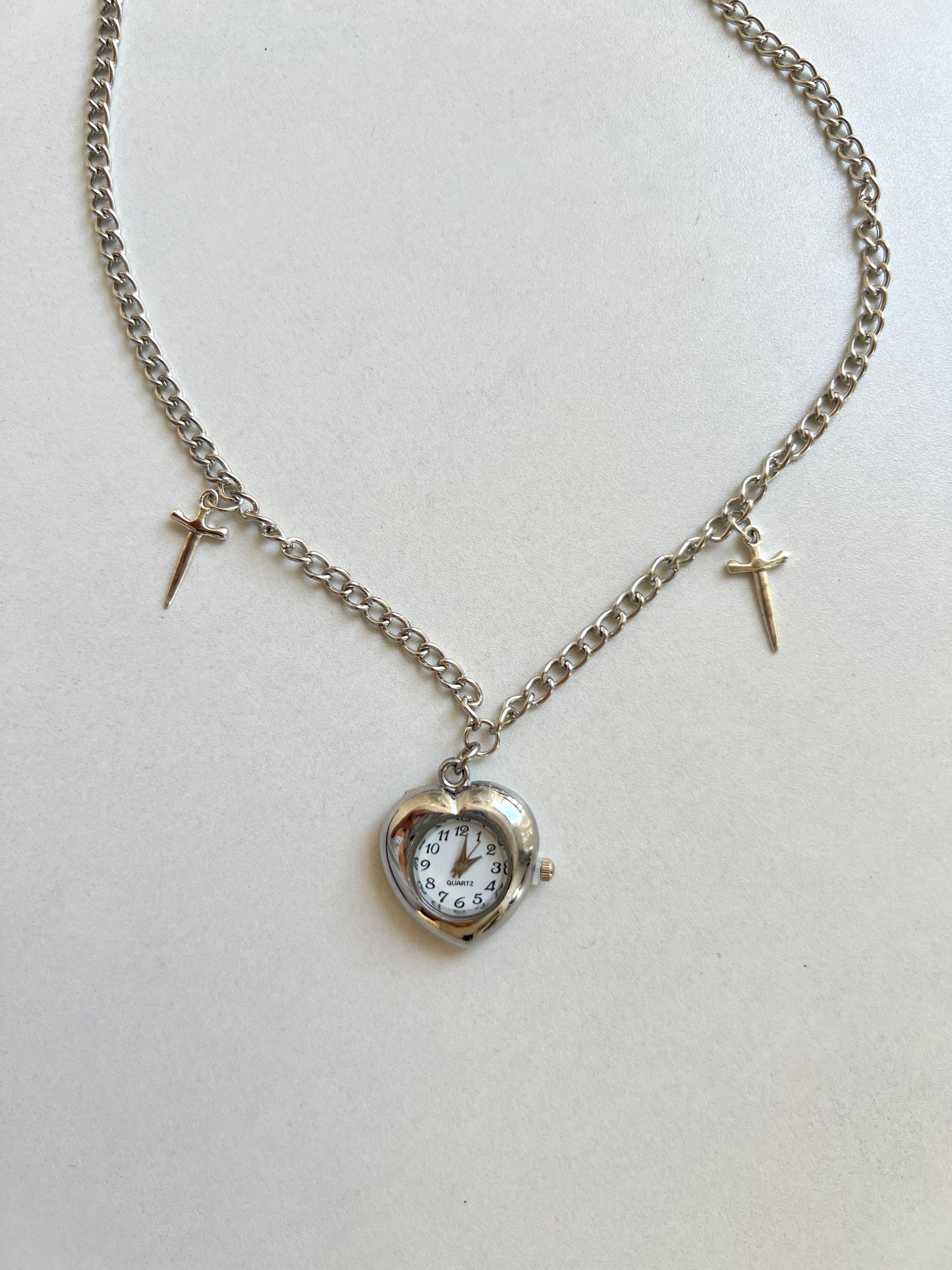 Vintage silver heart watch necklace