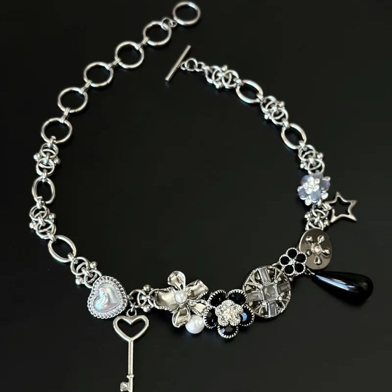 Flower Shape Vintage Metal Choker Titanium Steel Handmade Necklace Choker for Women and Girls
