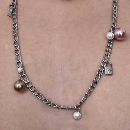 Gothic Layered Pearl Choker Retro Punk Stacked Necklace with Long Chain for Women Gift