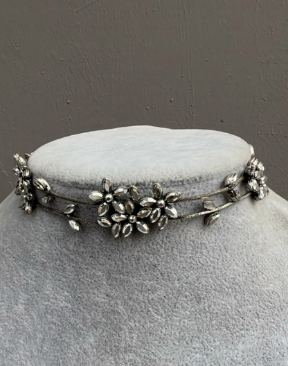 Adorable Chunky Niche Silver Copper Punk Flower Pendant Necklace Choker Chain for Women