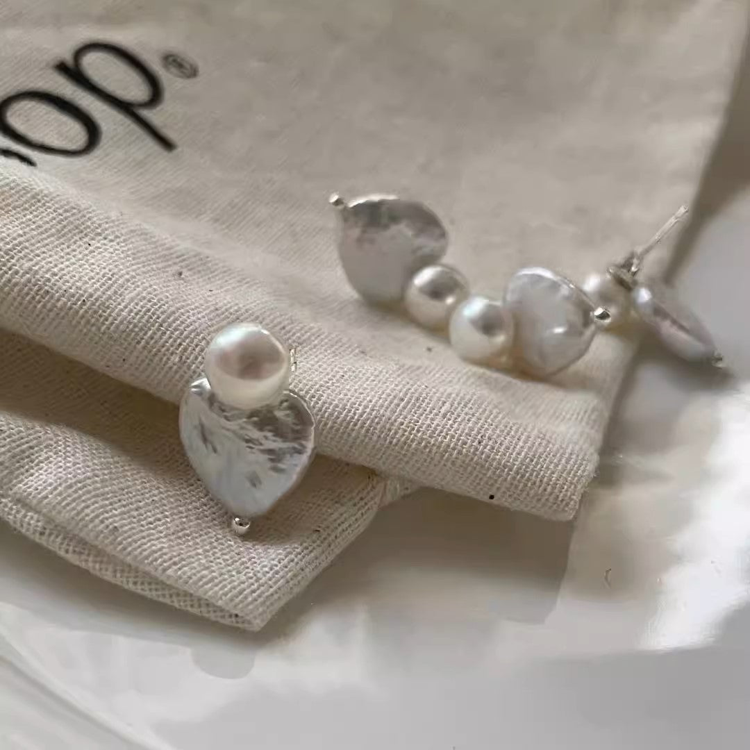 Heart-shaped Baroque Freshwater Pearl Earrings, 925 Sterling Siver, Adorable Accessory for Women