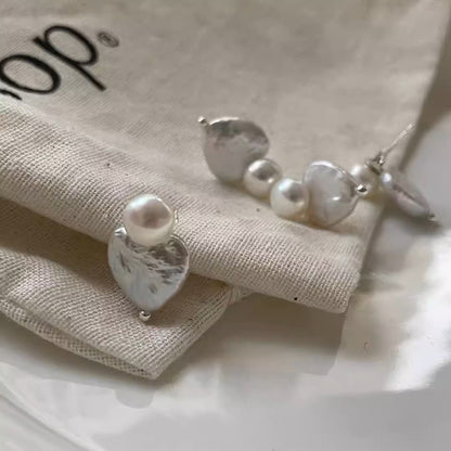 Heart-shaped Baroque Freshwater Pearl Earrings, 925 Sterling Siver, Adorable Accessory for Women