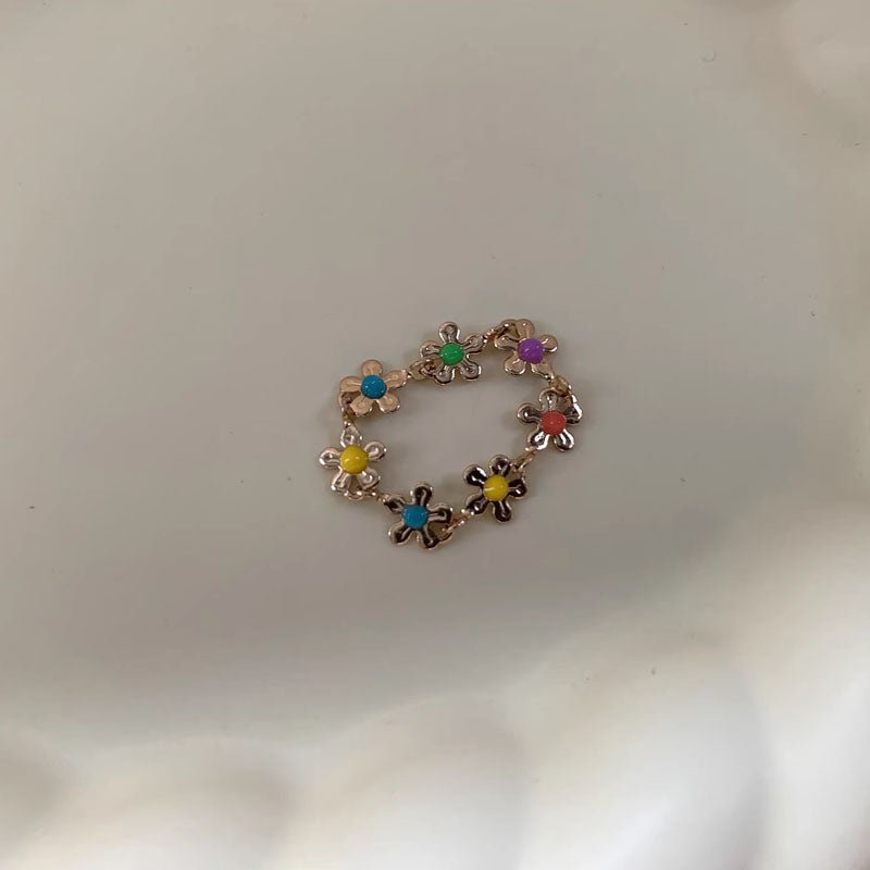 Colorful Flower Rings,Dainty Daisy Ring,Flowers Stacking Rings,Personality Flower Chain Ring for Women Valentine's/Promise Rings Gift Jewelry