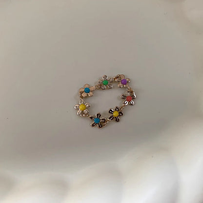 Colorful Flower Rings,Dainty Daisy Ring,Flowers Stacking Rings,Personality Flower Chain Ring for Women Valentine's/Promise Rings Gift Jewelry