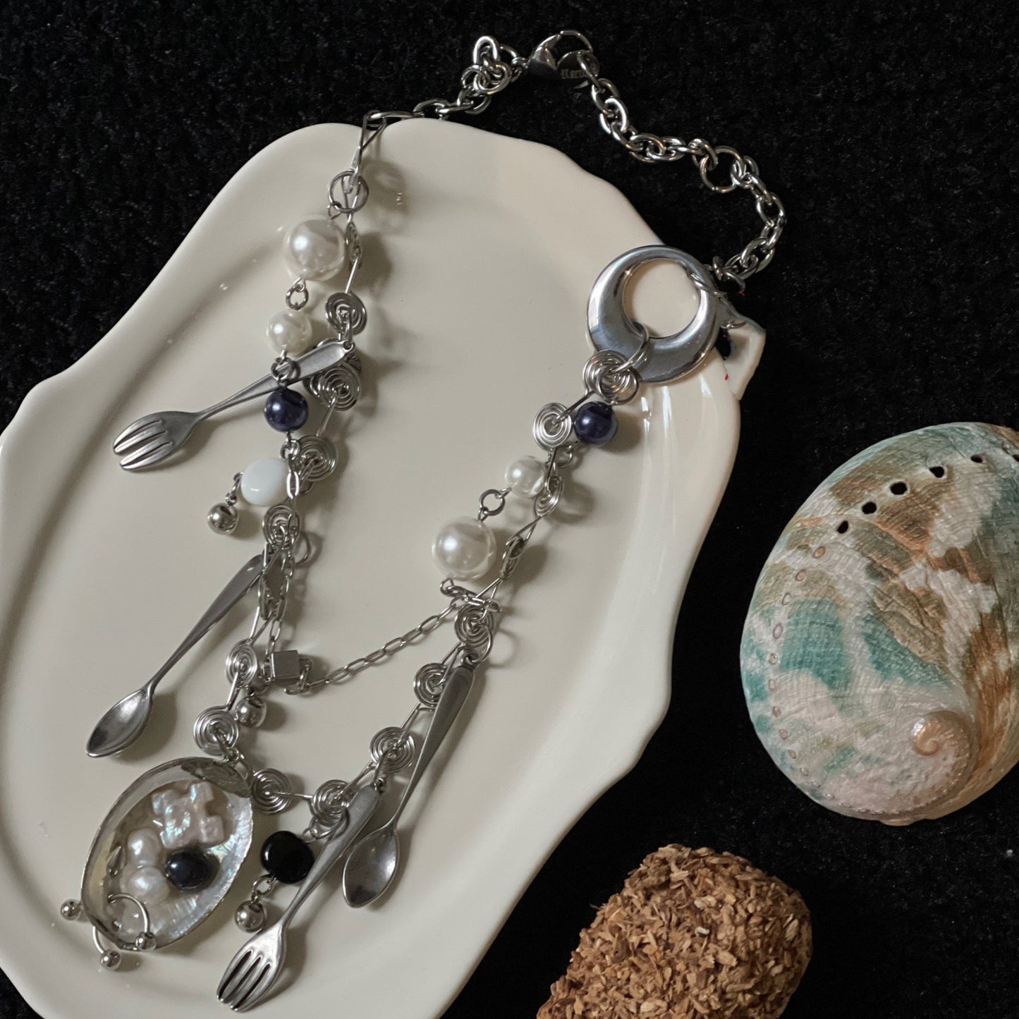 Handmade Baroque Shell Punk Fork and Spoon Necklace