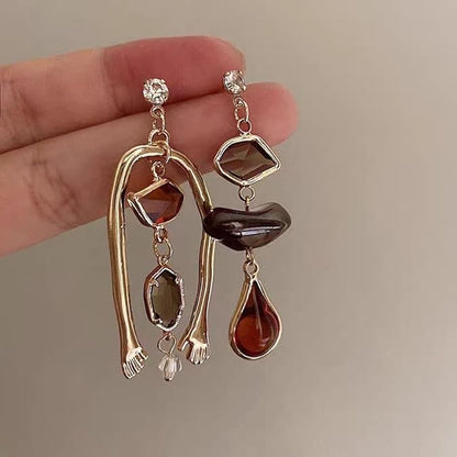 French Vintage Niche Design Cold Wind Asymmetric Zirconia Earrings, Literature Advanced Unique Temperament Earrings for Women