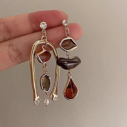 French Vintage Niche Design Cold Wind Asymmetric Zirconia Earrings, Literature Advanced Unique Temperament Earrings for Women