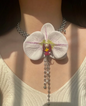 Cyber Punk Vintage Bead Butterfly Orchid Choker, Titanium Steel Chunky Chain Necklace,Y2KAccessories, Perfect Unique Handmade Gift