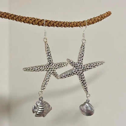Sea Star Earrings,Long Style,Ocean Earrings,S925 Earrings,Conch and fish pendant,elegant Irregular earrings,Beach Charms Jewelry For Woman