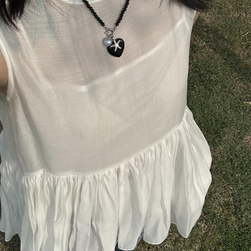 Black Agate Necklace Heart Shaped Pendant Necklace for Women