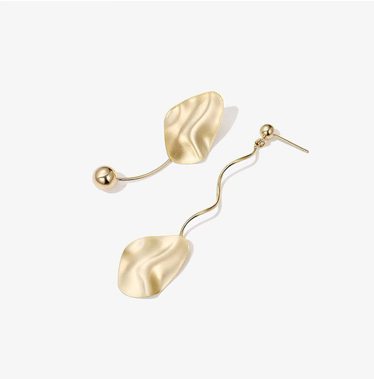 Golden Vintage Asymmetrical Matte Metal Stud Earrings for Women and Girls, Drop Style