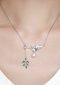 S925 Sterling Silver Hummingbird with Green Diamond Leaf Pendant Necklace, paired with matching ring, a uniquely perfect gift for women.