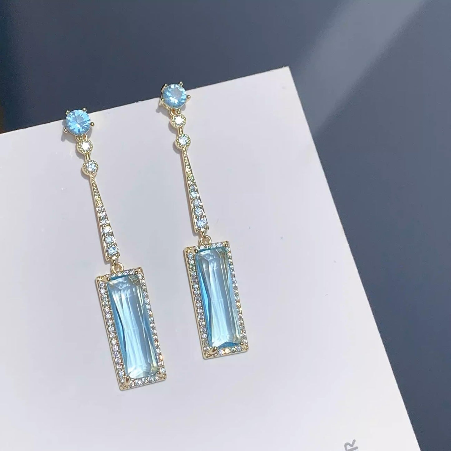 Blue Pendant Chinese Antique-style, Crystal Square Drop Earrings with Cubic Zirconia Stones for Women, for Parties