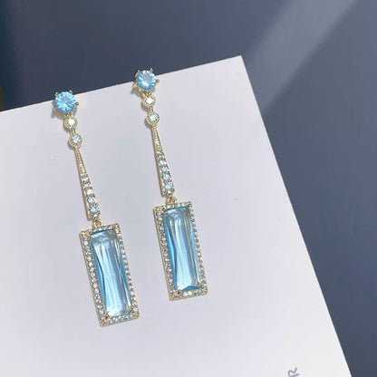 Blue Pendant Chinese Antique-style, Crystal Square Drop Earrings with Cubic Zirconia Stones for Women, for Parties