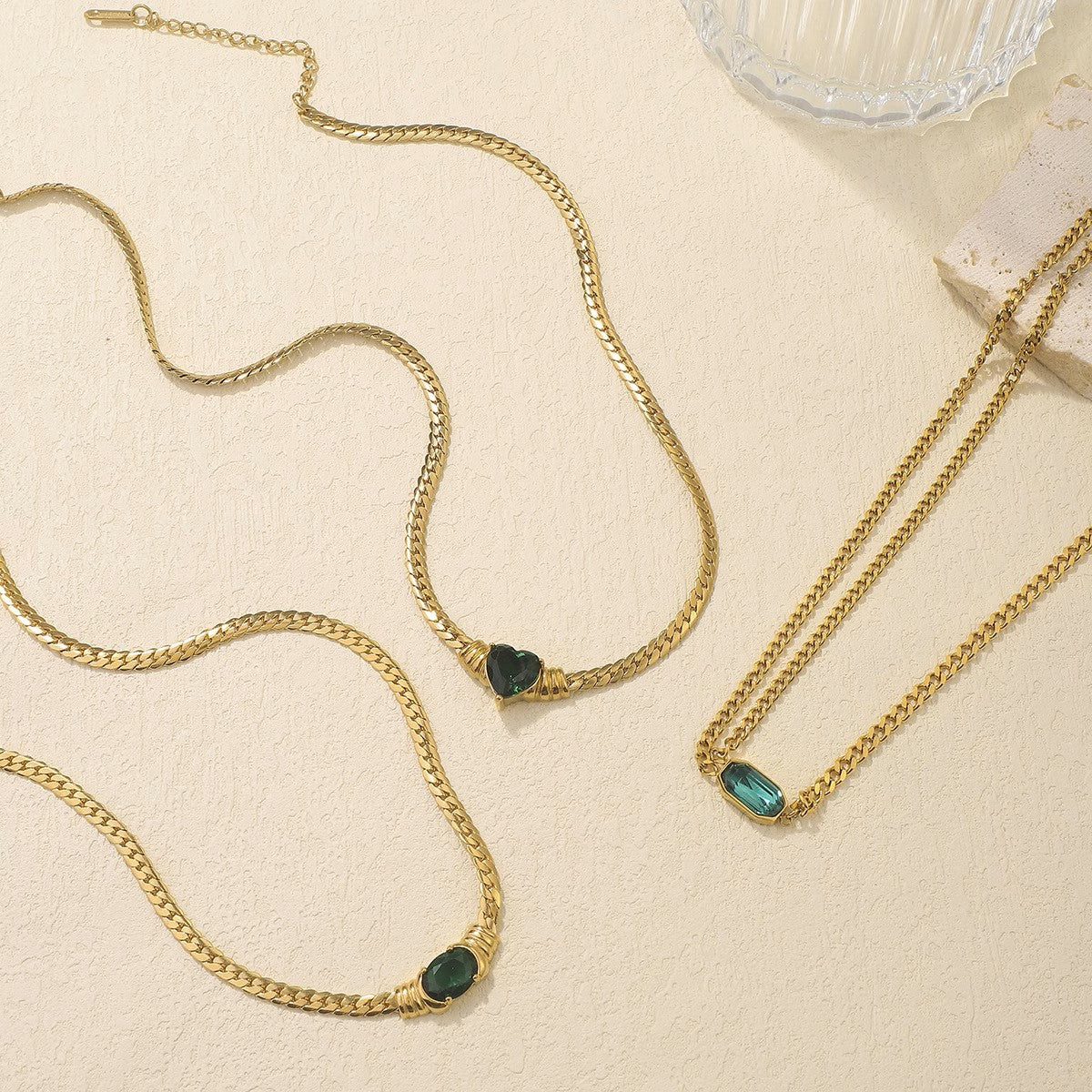 MoJone Vintage 18K Gold-plated Green Zicron Necklace for Female