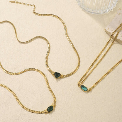 MoJone Vintage 18K Gold-plated Green Zicron Necklace for Female