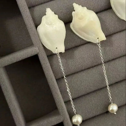 Original S925 silver natural conch earrings with tassels, Bohemia Earring,Summer Jewelry,elegant freshwater pearls earrings for women