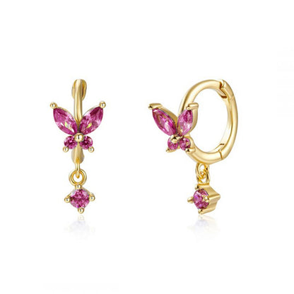 Vibrant Multicolored Zirconia Butterfly Hoop Earrings