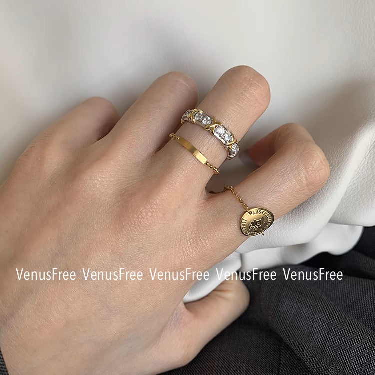 MoJone Adjustable Chain Ring, Geometric Coin Ring, French Chic, for Female