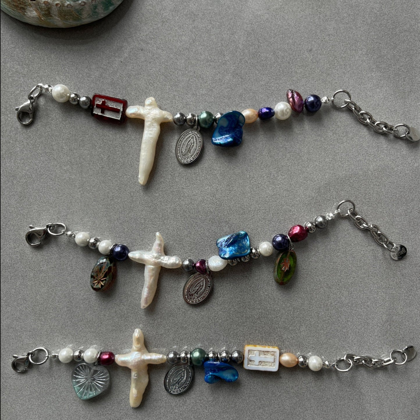 Handmade Baroque Cross Pearl Vintage Bead Bracelet