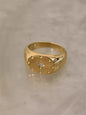 Delicate Sparkling Ring with Pearl, Floral Design, K-Gold Plated Twisted Geometry