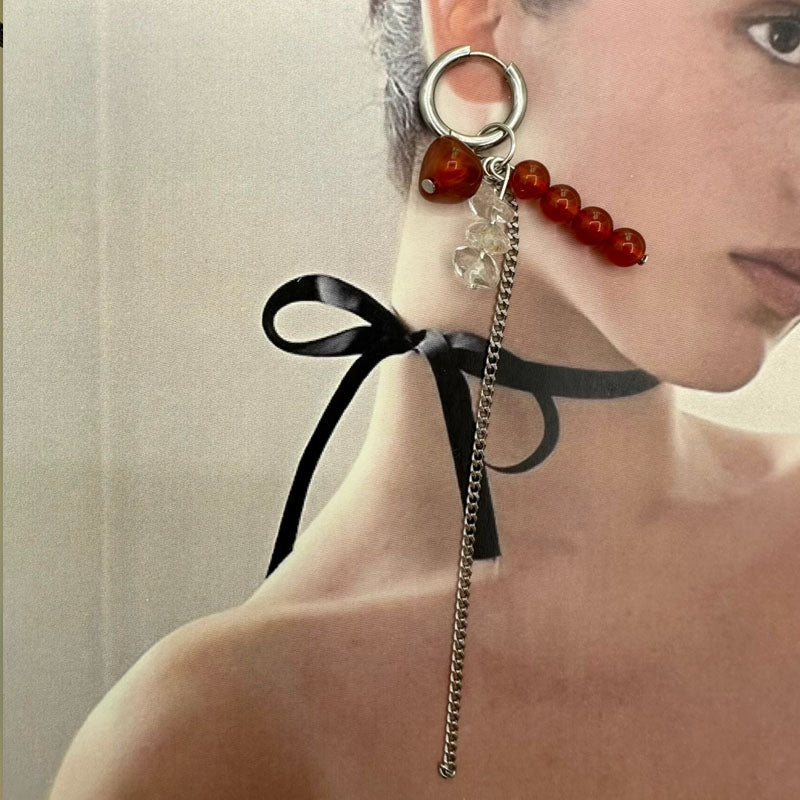 Asymmetric Red Agate Bead Earrings Jewelry Gifts for Girls Women Valentine Gift