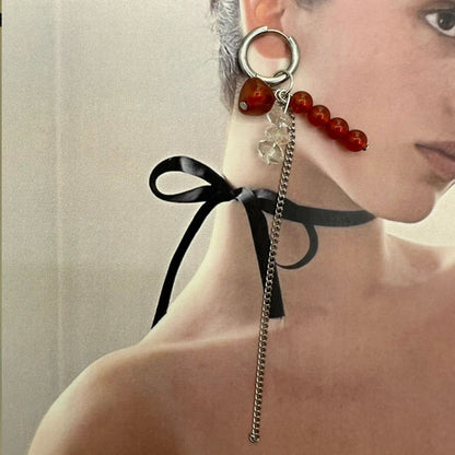 Asymmetric Red Agate Bead Earrings Jewelry Gifts for Girls Women Valentine Gift