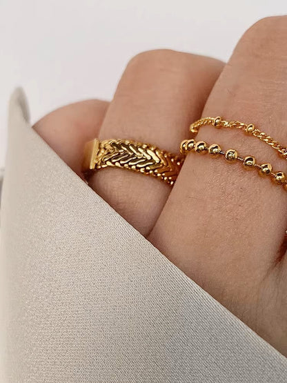 MoJone Vintage Snake Bone 18K Gold-Plated Ring, Soft Chain Ring, for Female