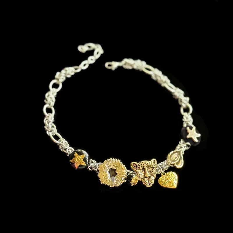 Layered leopard and cat metal vintage  necklaces, punk retro style, Y2K necklace,  creative and unique, perfect gifts for men & women