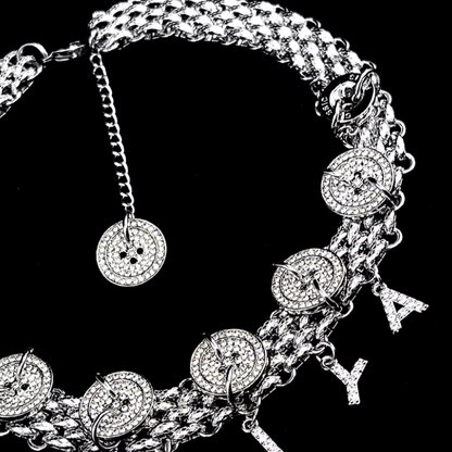 Personalized Letter Diamond Button Choker Titanium Steel Neck Chain Necklace