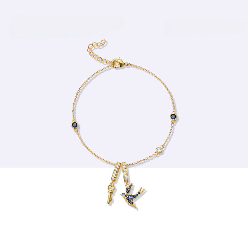 Enamel Gold-Plated Swallow Jewelry - Original Design Collar Chain, Earrings, and Bracelet Ensemble