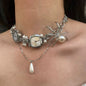 Vintage watch pendant necklace with spider pearl, two color choices