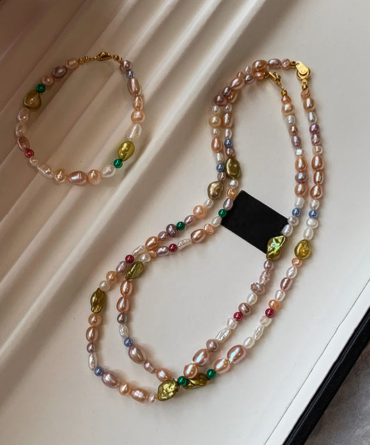 Fresh water pearl baroque Jewelry set with rainbow colors shaded ombre gradient style