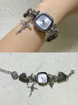 Punk Silver Black and Whit Multi-Charm Watch Bracelet