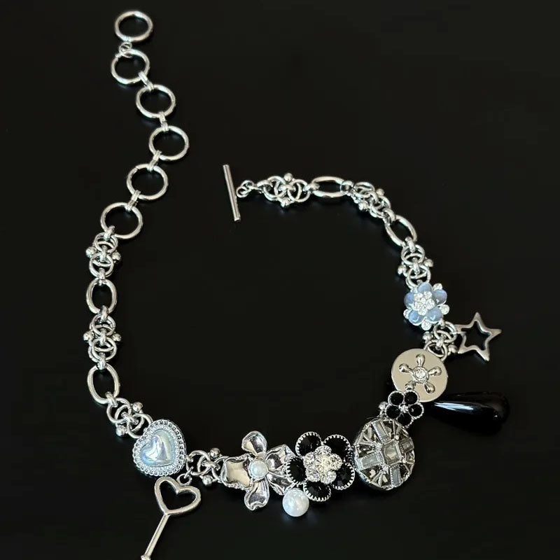 Flower Shape Vintage Metal Choker Titanium Steel Handmade Necklace Choker for Women and Girls