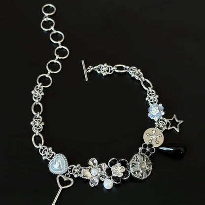 Flower Shape Vintage Metal Choker Titanium Steel Handmade Necklace Choker for Women and Girls
