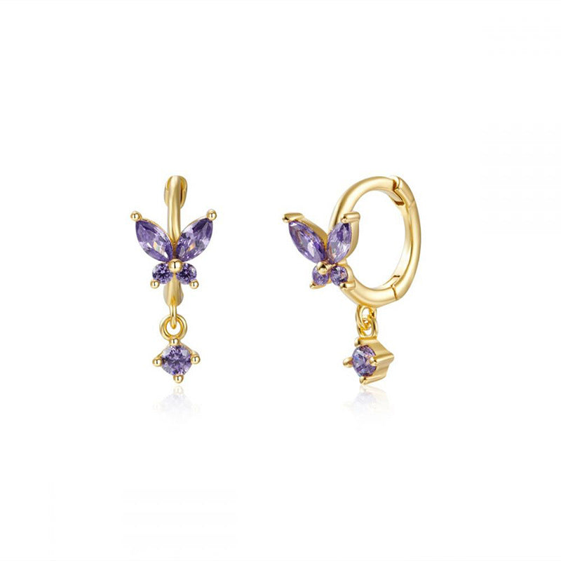 Vibrant Multicolored Zirconia Butterfly Hoop Earrings