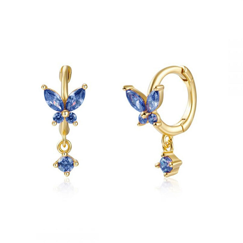Vibrant Multicolored Zirconia Butterfly Hoop Earrings