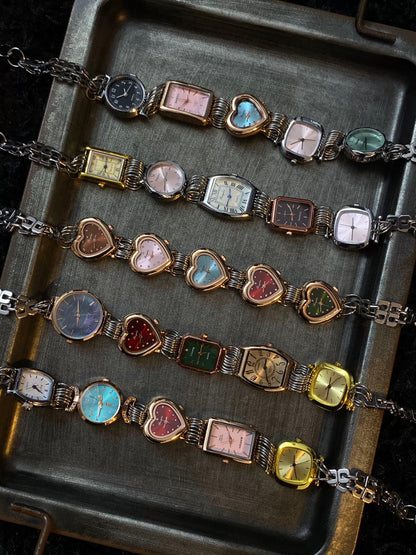 Vintage Punk Multicolor 5-Clock Watch Choker Necklace, Customizable Choker Necklace.