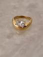 Delicate Sparkling Ring with Pearl, Floral Design, K-Gold Plated Twisted Geometry